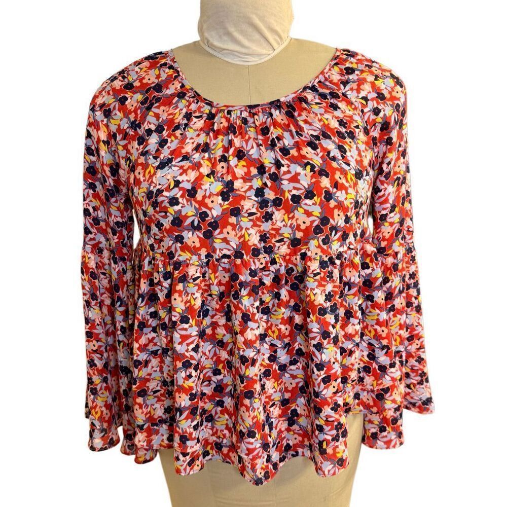 Copper Key Peasant Blouse Ruffled Floral Bell Sleeves Medium Festival Boho